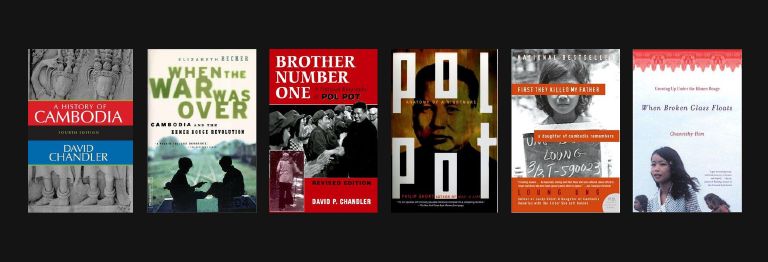 Covers of six recommended books about Cambodia and the Khmer Rouge