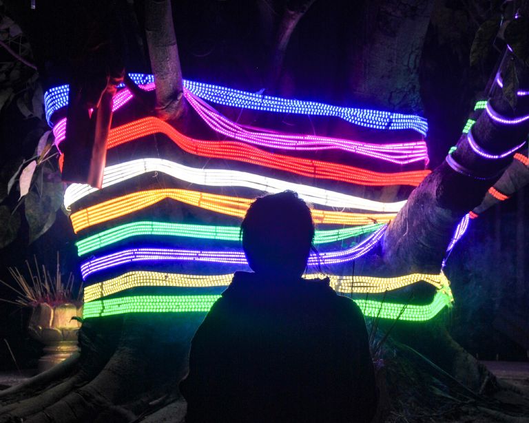 Lumières nocturnes le long de la rivière de Kampot
