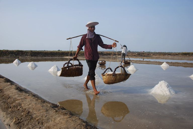 Travailleur des marais salants près de Kampot
